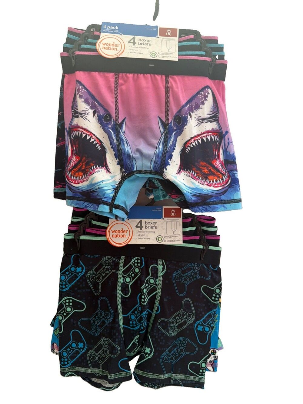 Wonder Nation Boys Boxer Briefs Bundle Size M 8 Shark Gaming 8 Pairs